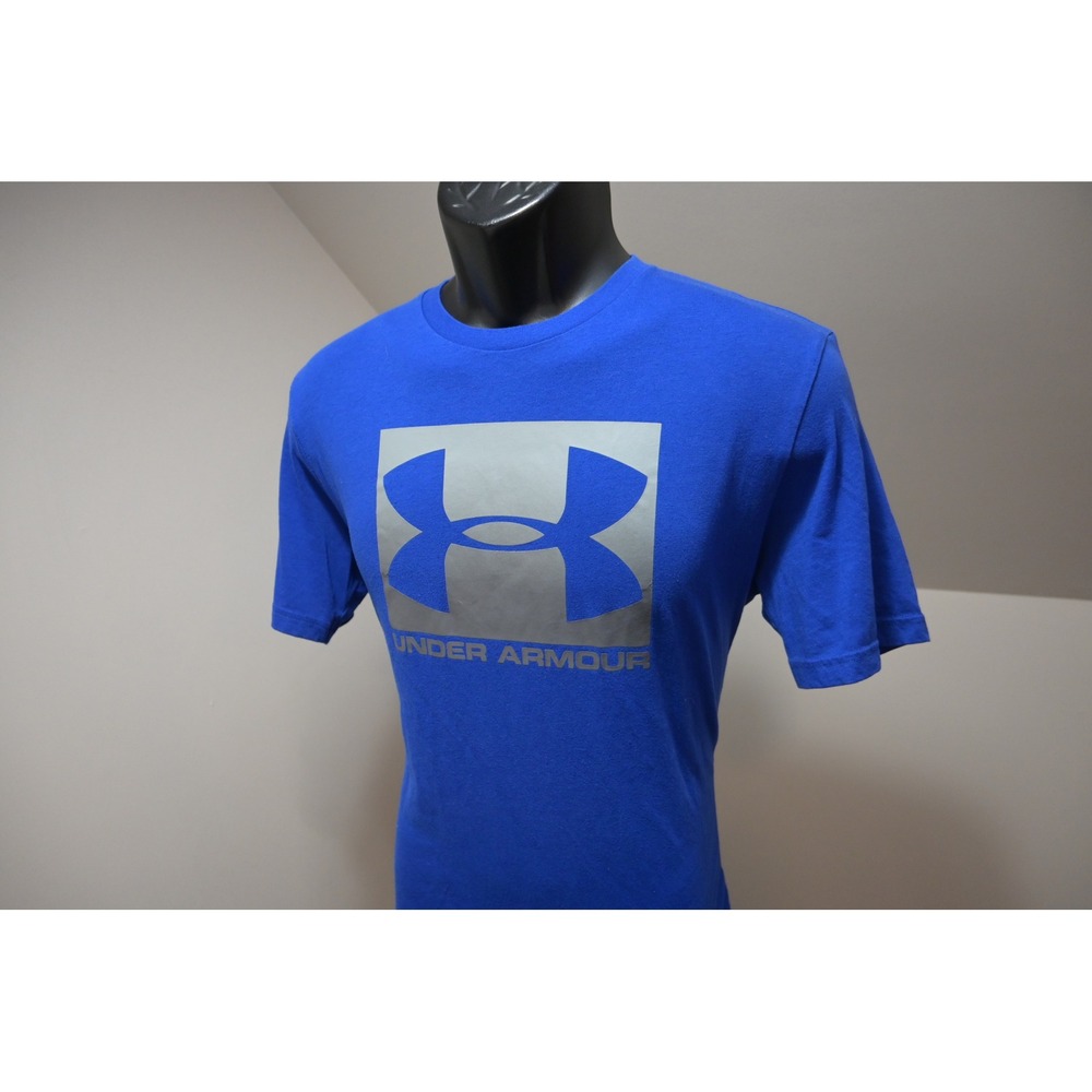 Under Armour Gym T-Shirt Mens Medium Blue Graphic‎ Logo Loose Athletic Excellent